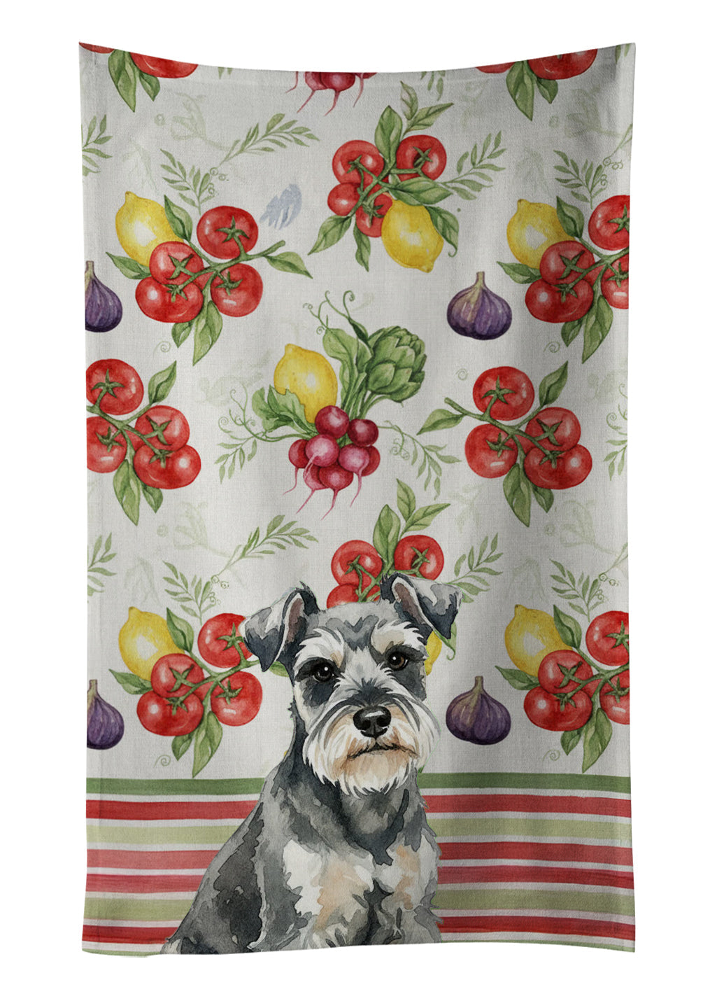 Miniature Schnauzer Vegetables Kitchen Towel Velour Plush Front and Cotton Loop Back Machine Washable