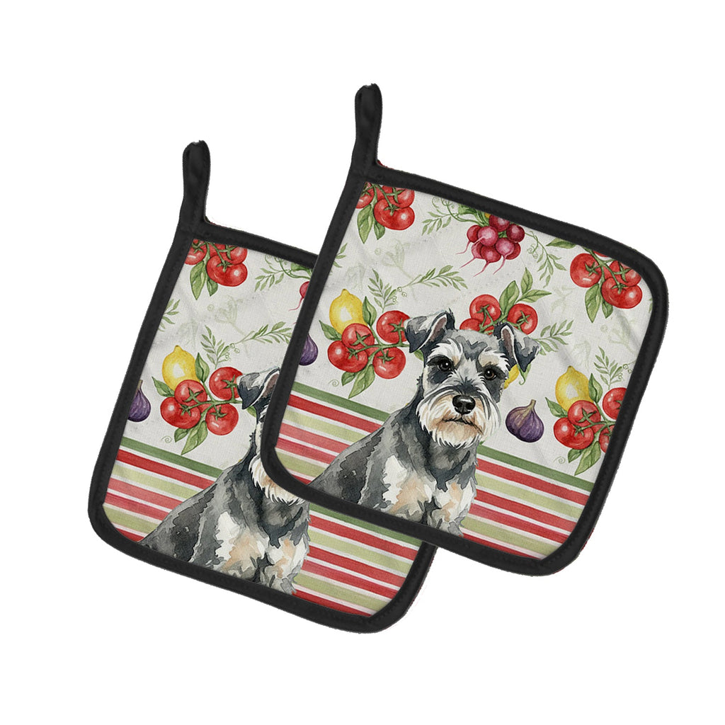 Miniature Schnauzer Vegetables Pot Holder Set of 2 Heat Resistant Quilted Hot Pads 7.5 x 7.5 Inch, Insulated Kitchen Trivets for Cooking & Baking