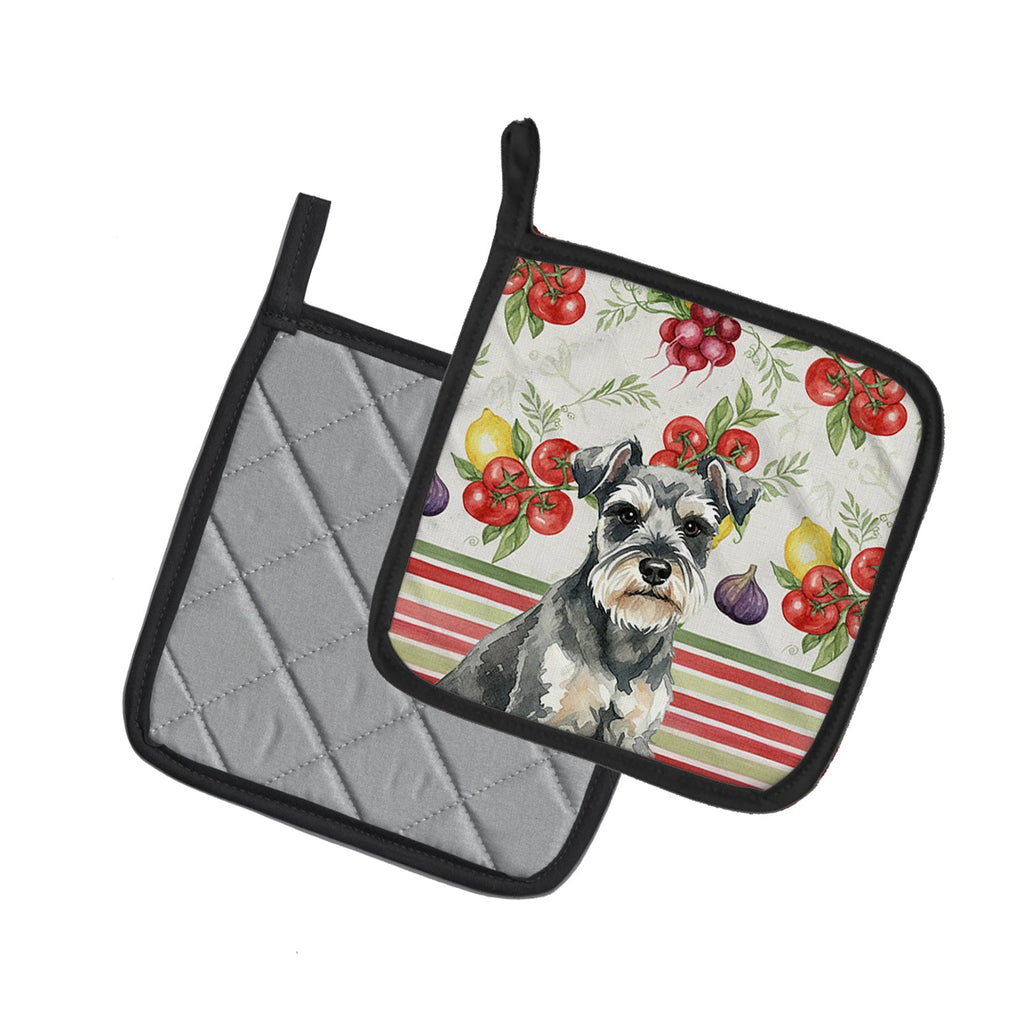Miniature Schnauzer Vegetables Pot Holder Set of 2 Heat Resistant Quilted Hot Pads 7.5 x 7.5 Inch, Insulated Kitchen Trivets for Cooking & Baking