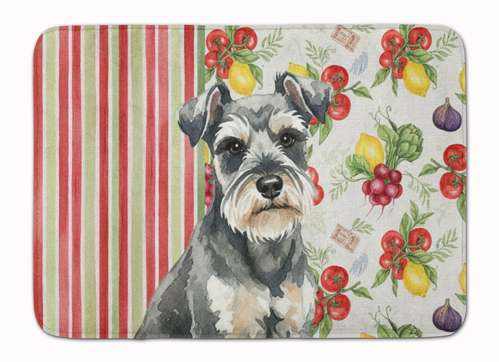 Miniature Schnauzer Vegetables Memory Foam Kitchen Mat Machine Washable Anti-Fatigue Cushion Comfort Bath or Kitchen Rug