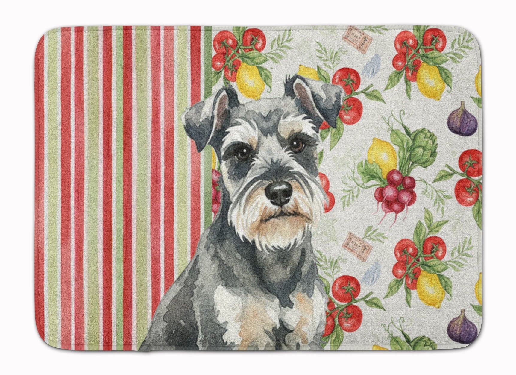 Miniature Schnauzer Vegetables Memory Foam Kitchen Mat Machine Washable Anti-Fatigue Cushion Comfort Bath or Kitchen Rug