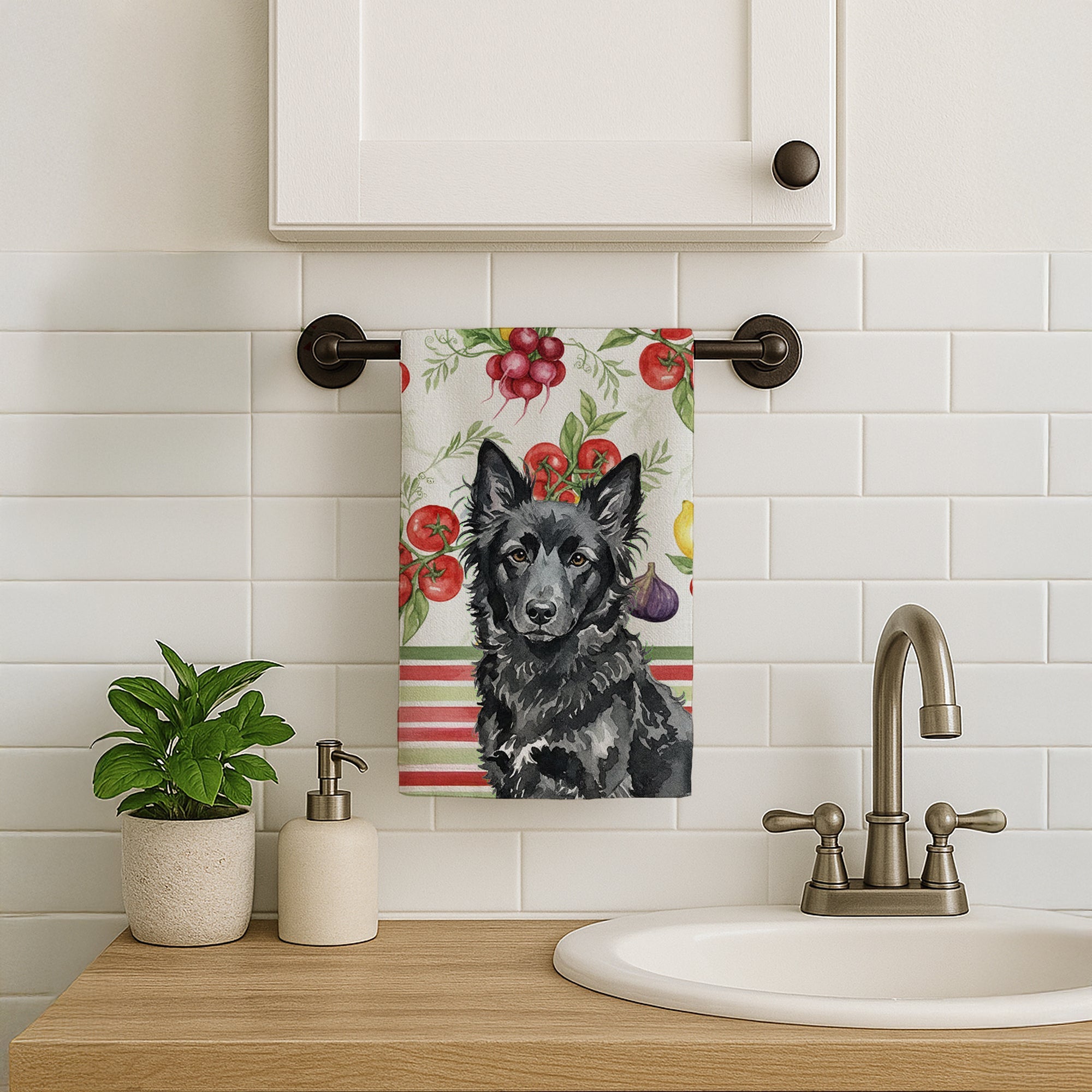 Mudi Vegetables Kitchen Towel Velour Plush Front and Cotton Loop Back Machine Washable