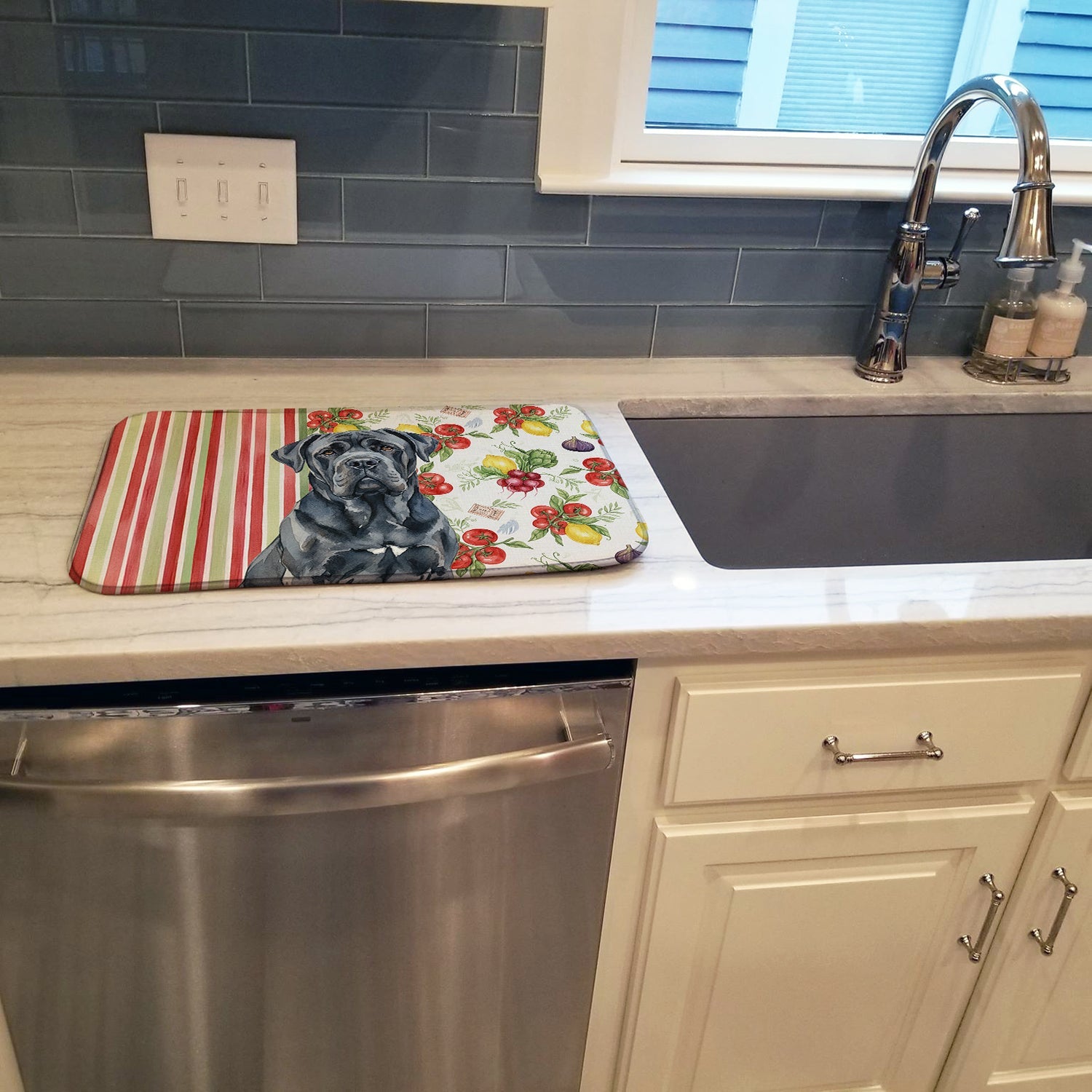 Black Neapolitan Mastiff Vegetables Dish Drying Mat Absorbent Dish Drying Mat Pad for Kitchen Counter Dish Drainer Mat for Countertop, 14 x 21", Multicolor