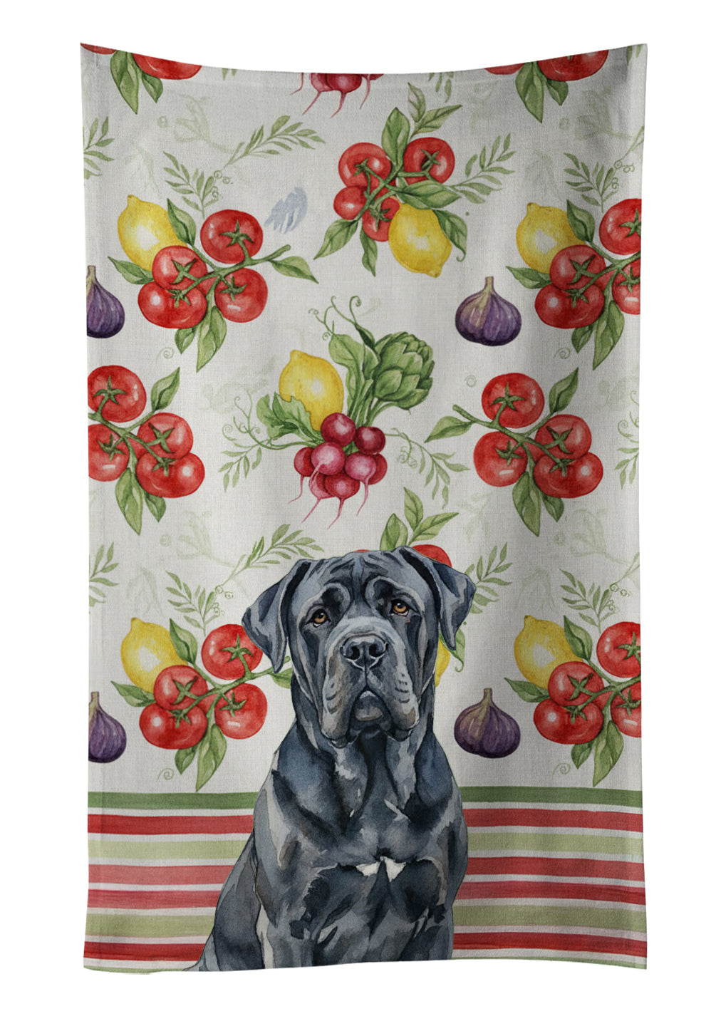 Black Neapolitan Mastiff Vegetables Kitchen Towel Velour Plush Front and Cotton Loop Back Machine Washable