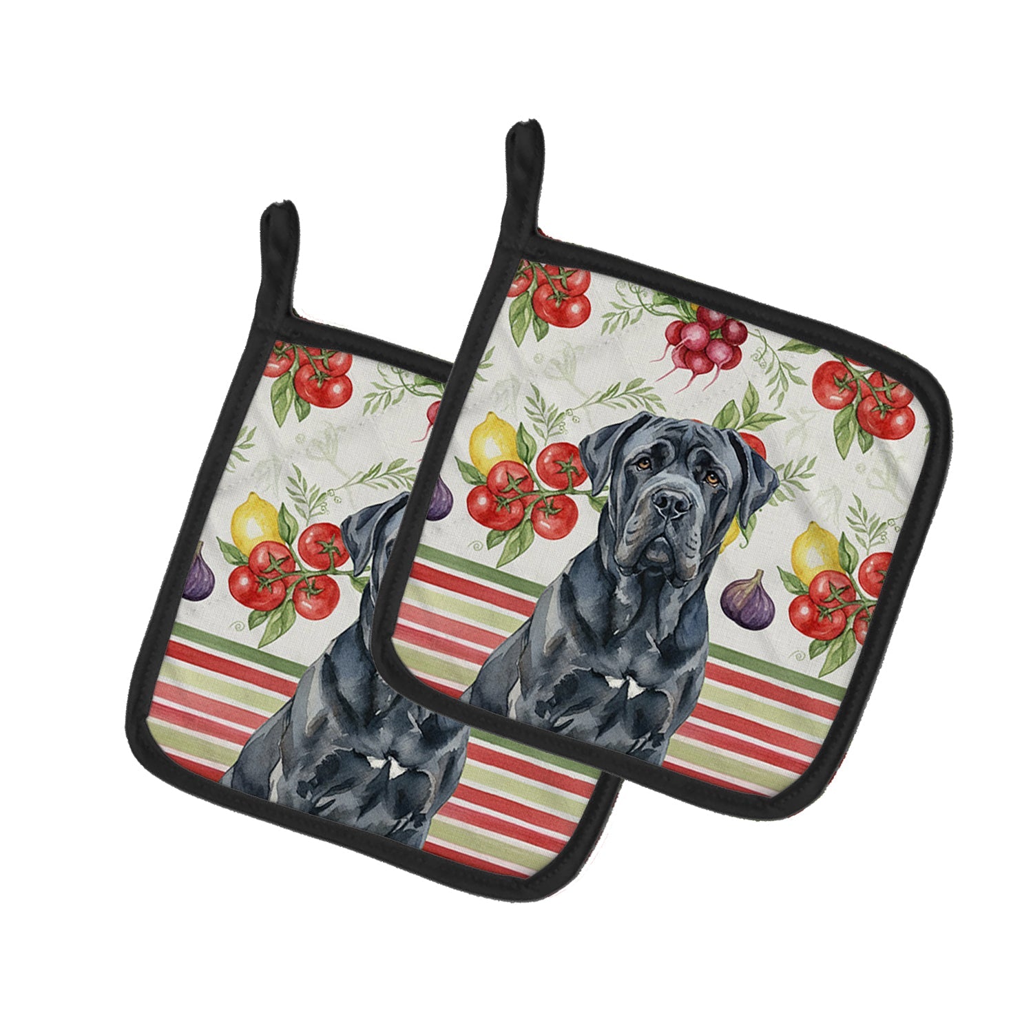 Black Neapolitan Mastiff Vegetables Pot Holder Set of 2 Heat Resistant Quilted Hot Pads 7.5 x 7.5 Inch, Insulated Kitchen Trivets for Cooking & Baking
