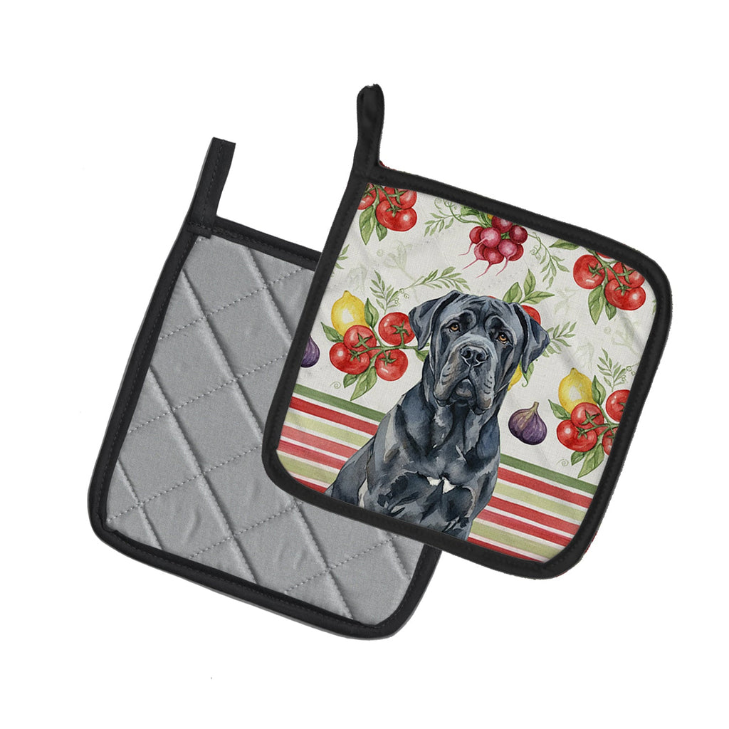 Black Neapolitan Mastiff Vegetables Pot Holder Set of 2 Heat Resistant Quilted Hot Pads 7.5 x 7.5 Inch, Insulated Kitchen Trivets for Cooking & Baking