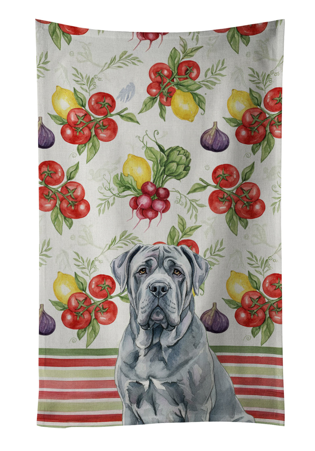 Blue Neapolitan Mastiff Vegetables Kitchen Towel Velour Plush Front and Cotton Loop Back Machine Washable