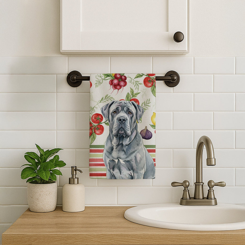 Blue Neapolitan Mastiff Vegetables Kitchen Towel Velour Plush Front and Cotton Loop Back Machine Washable