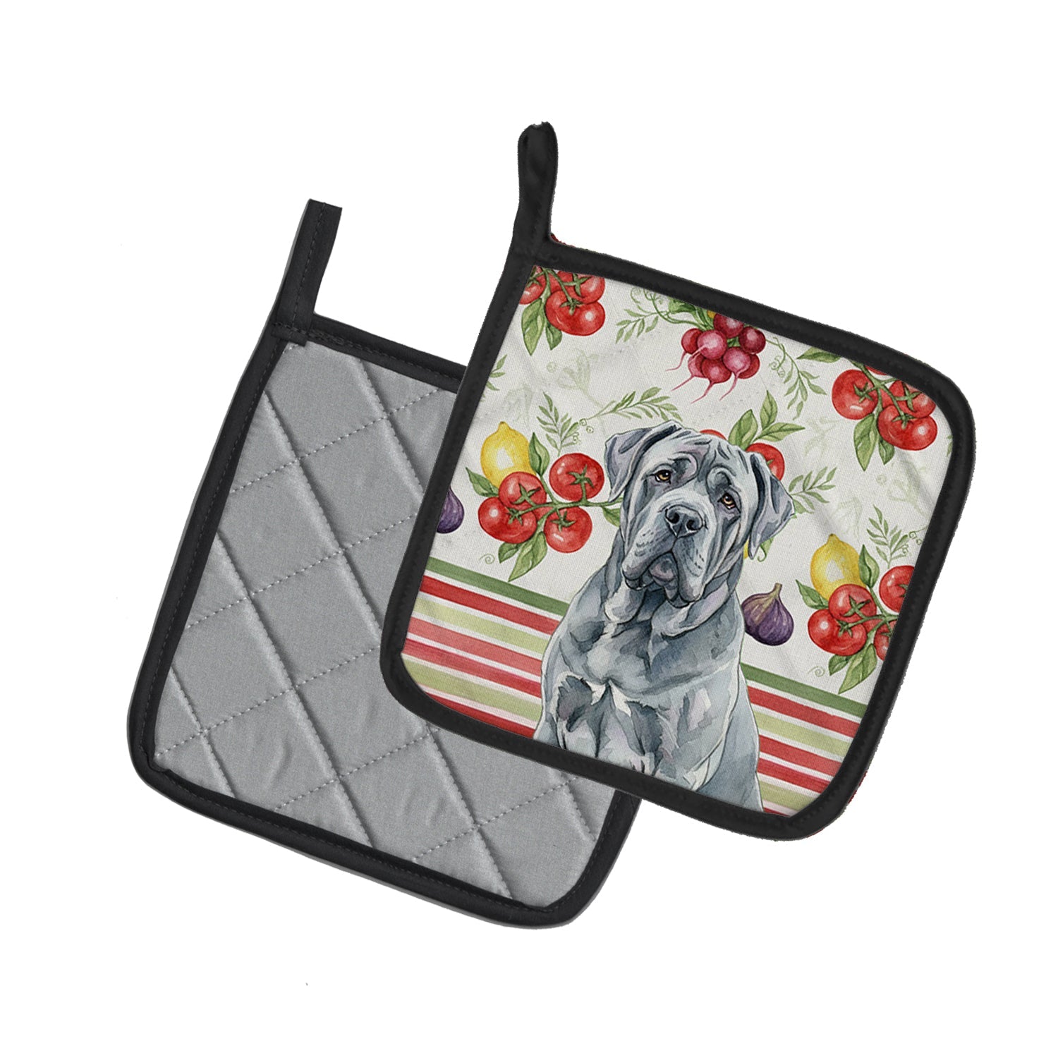 Blue Neapolitan Mastiff Vegetables Pot Holder Set of 2 Heat Resistant Quilted Hot Pads 7.5 x 7.5 Inch, Insulated Kitchen Trivets for Cooking & Baking