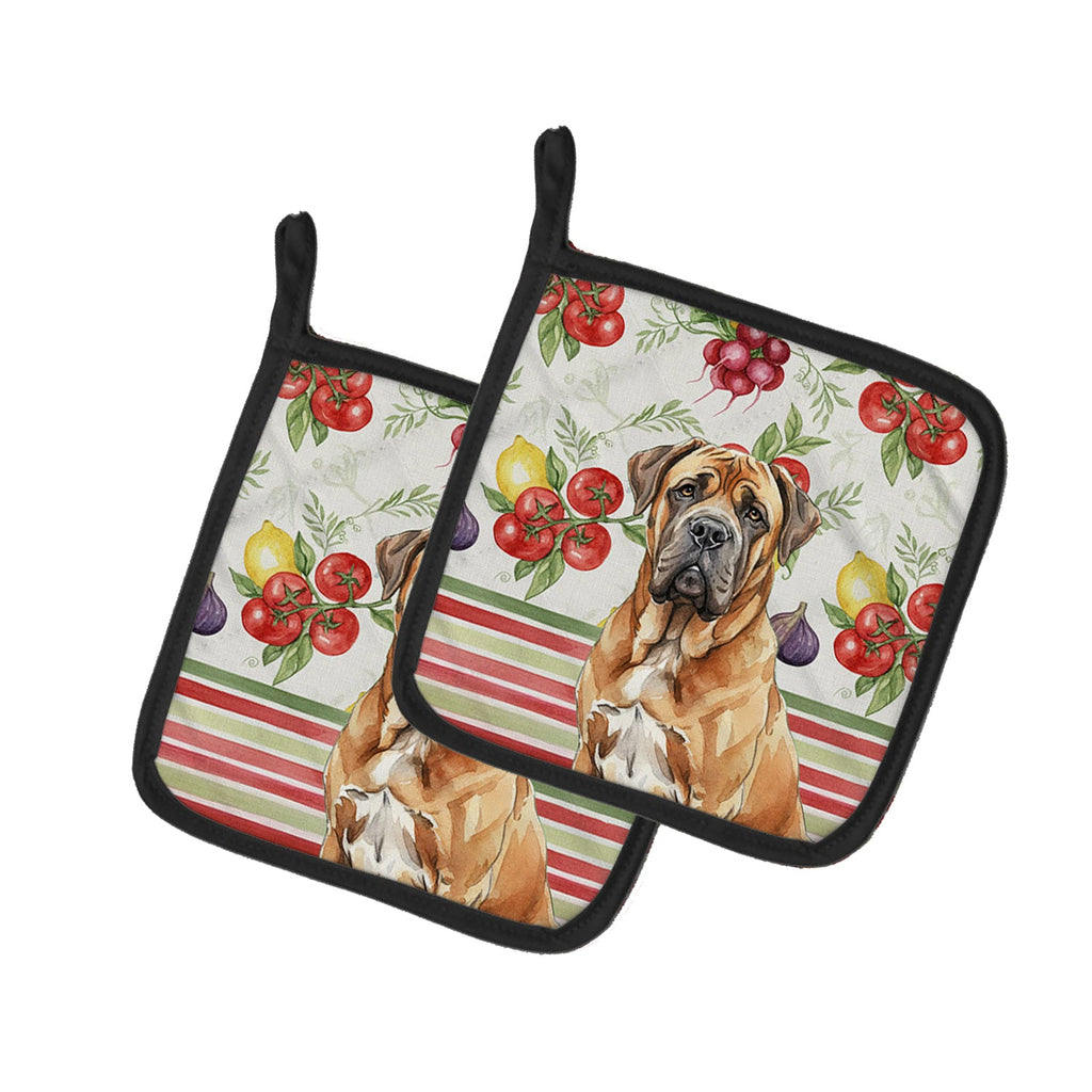 Neapolitan Mastiff Vegetables Pot Holder Set of 2 Heat Resistant Quilted Hot Pads 7.5 x 7.5 Inch, Insulated Kitchen Trivets for Cooking & Baking