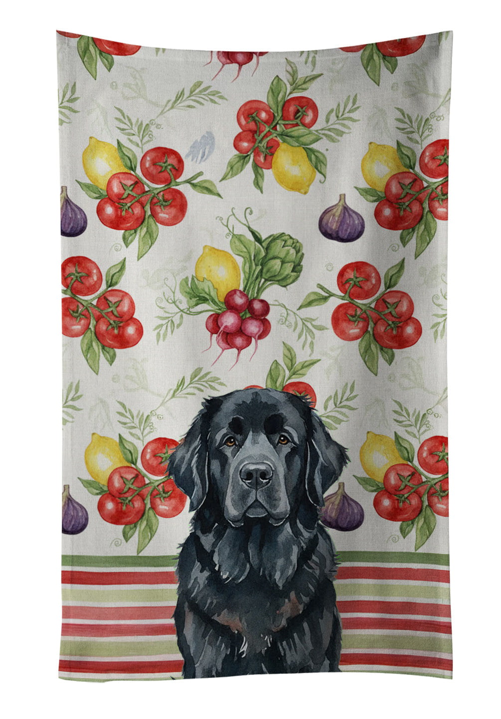 Black Newfoundland Vegetables Kitchen Towel Velour Plush Front and Cotton Loop Back Machine Washable