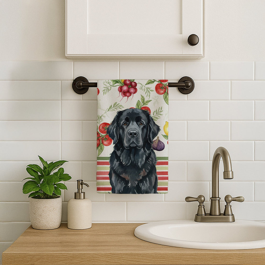 Black Newfoundland Vegetables Kitchen Towel Velour Plush Front and Cotton Loop Back Machine Washable