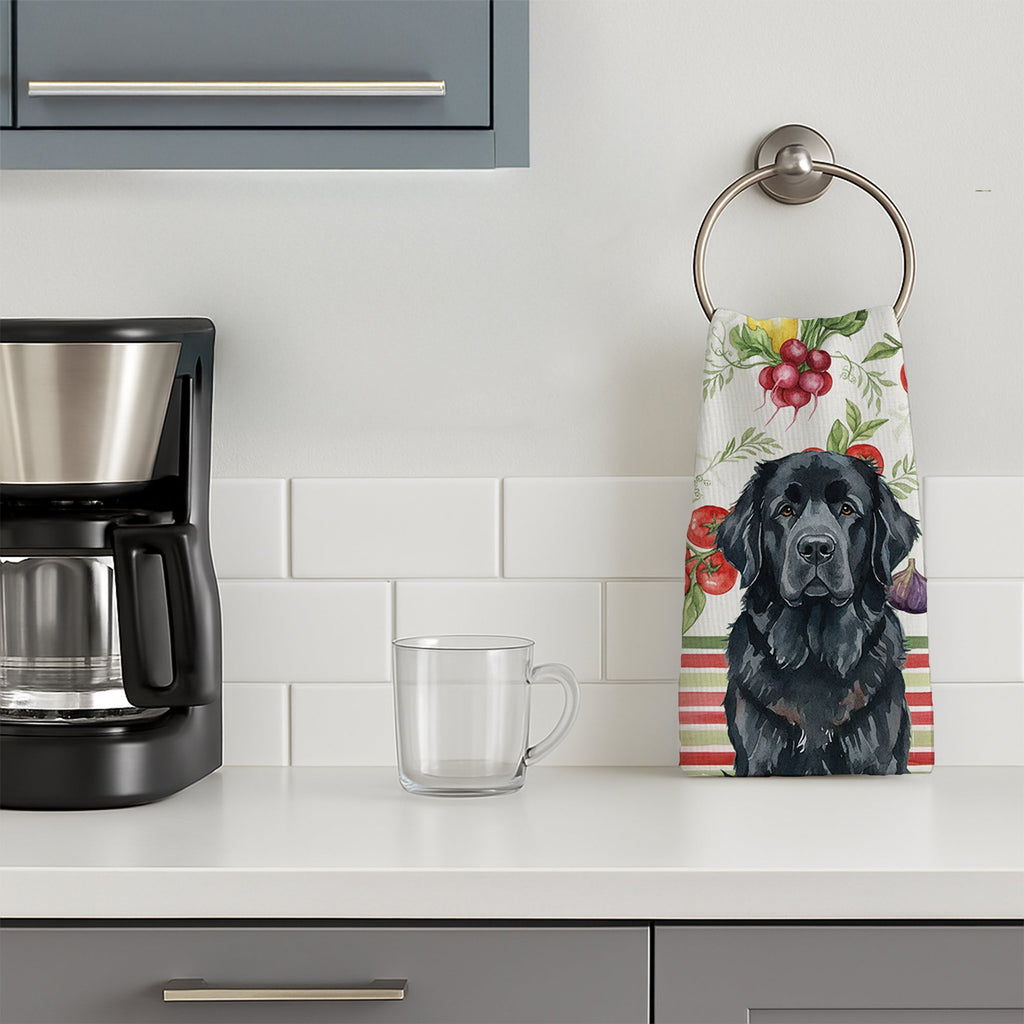 Black Newfoundland Vegetables Kitchen Towel Velour Plush Front and Cotton Loop Back Machine Washable