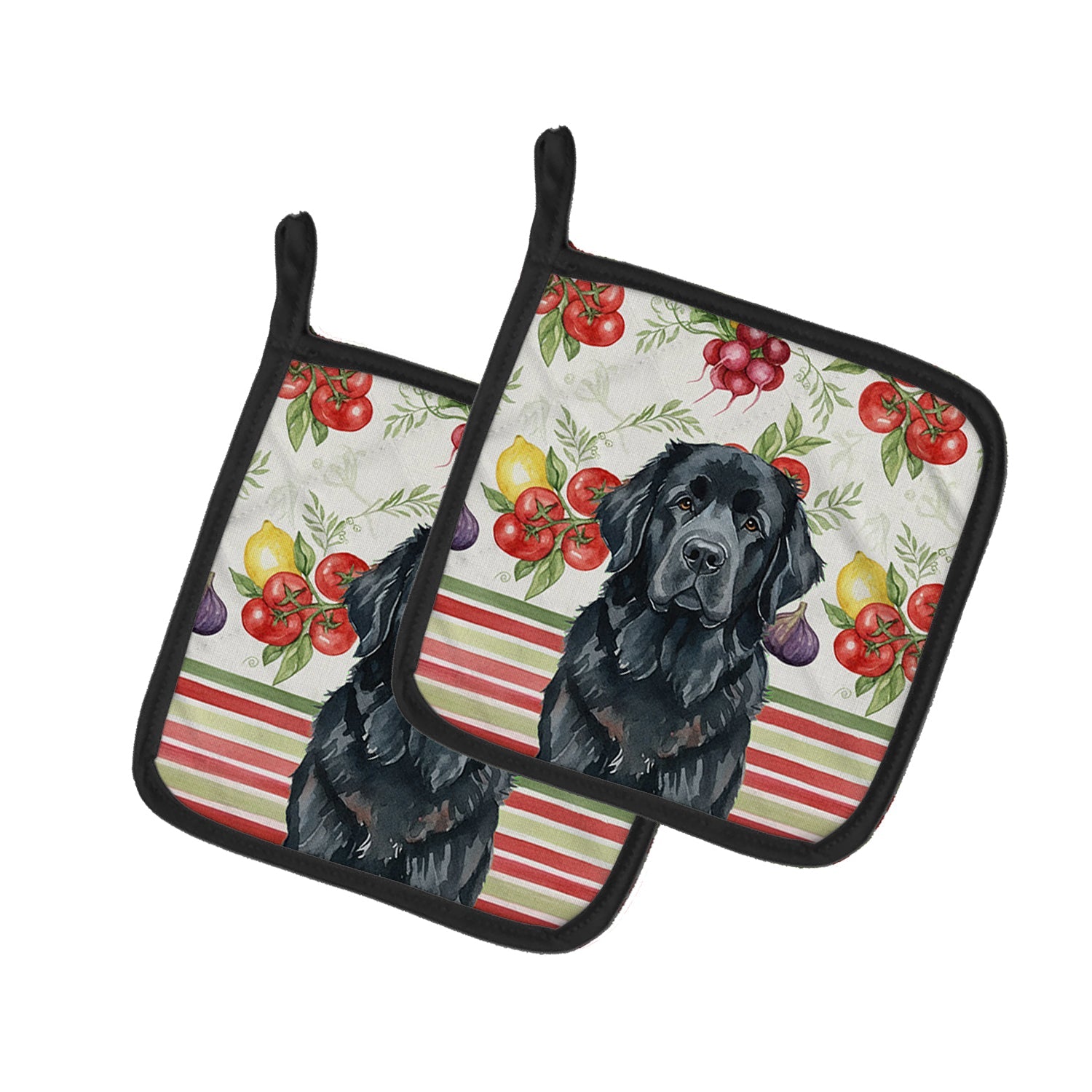 Black Newfoundland Vegetables Pot Holder Set of 2 Heat Resistant Quilted Hot Pads 7.5 x 7.5 Inch, Insulated Kitchen Trivets for Cooking & Baking