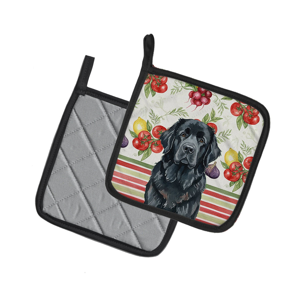 Black Newfoundland Vegetables Pot Holder Set of 2 Heat Resistant Quilted Hot Pads 7.5 x 7.5 Inch, Insulated Kitchen Trivets for Cooking & Baking