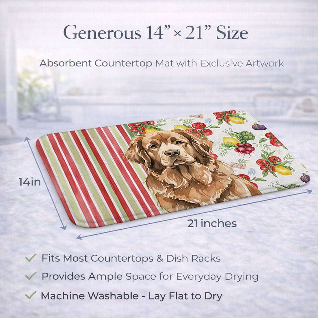 Brown Newfoundland Vegetables Dish Drying Mat Absorbent Dish Drying Mat Pad for Kitchen Counter Dish Drainer Mat for Countertop, 14 x 21", Multicolor