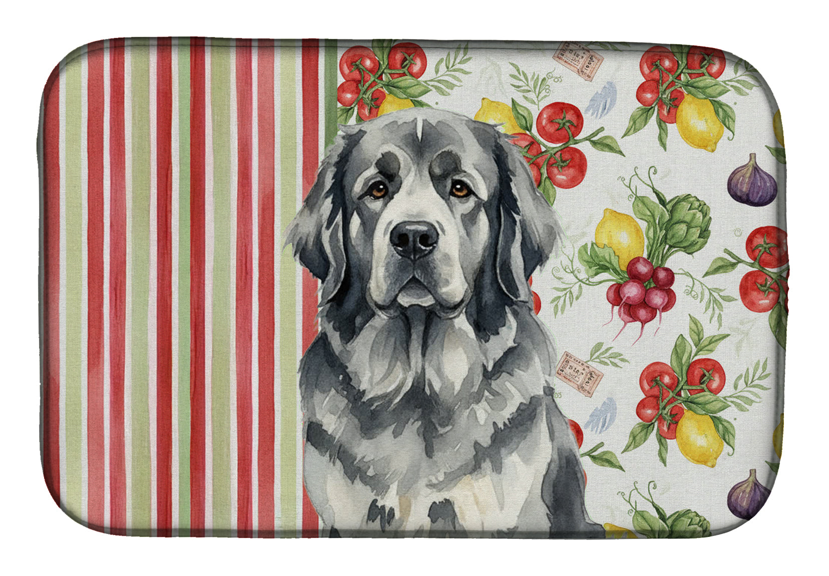 Gray Newfoundland Vegetables Dish Drying Mat Absorbent Dish Drying Mat Pad for Kitchen Counter Dish Drainer Mat for Countertop, 14 x 21", Multicolor