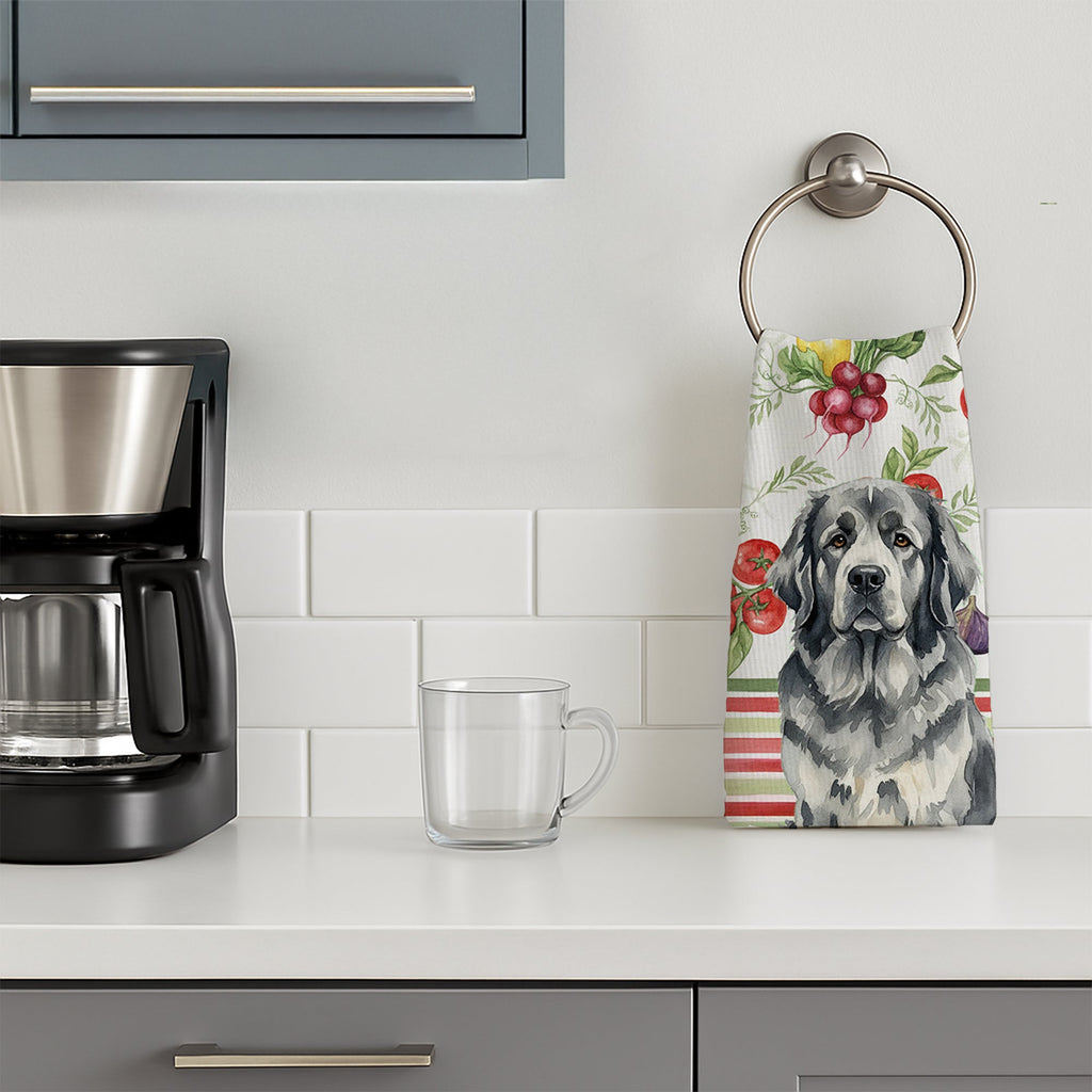 Gray Newfoundland Vegetables Kitchen Towel Velour Plush Front and Cotton Loop Back Machine Washable