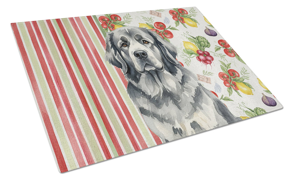 Gray Newfoundland Vegetables Cutting Board Tempered Glass Kitchen Cutting Surface, Heat Resistant Chopping, Non-Slip Feet, Food Prep & Serving