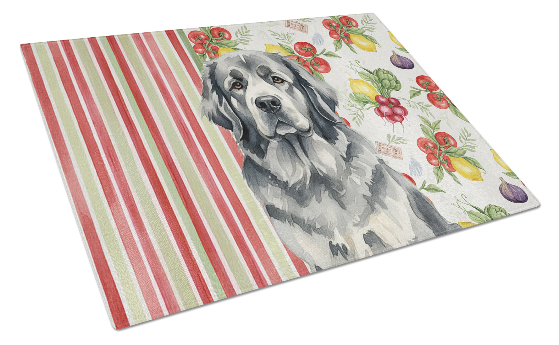 Gray Newfoundland Vegetables Cutting Board Tempered Glass Kitchen Cutting Surface, Heat Resistant Chopping, Non-Slip Feet, Food Prep & Serving