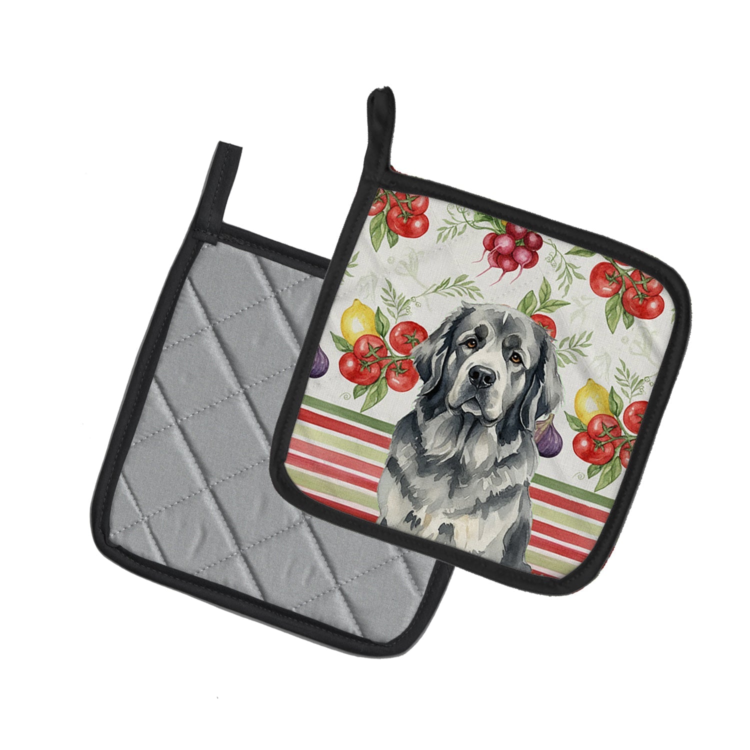 Gray Newfoundland Vegetables Pot Holder Set of 2 Heat Resistant Quilted Hot Pads 7.5 x 7.5 Inch, Insulated Kitchen Trivets for Cooking & Baking