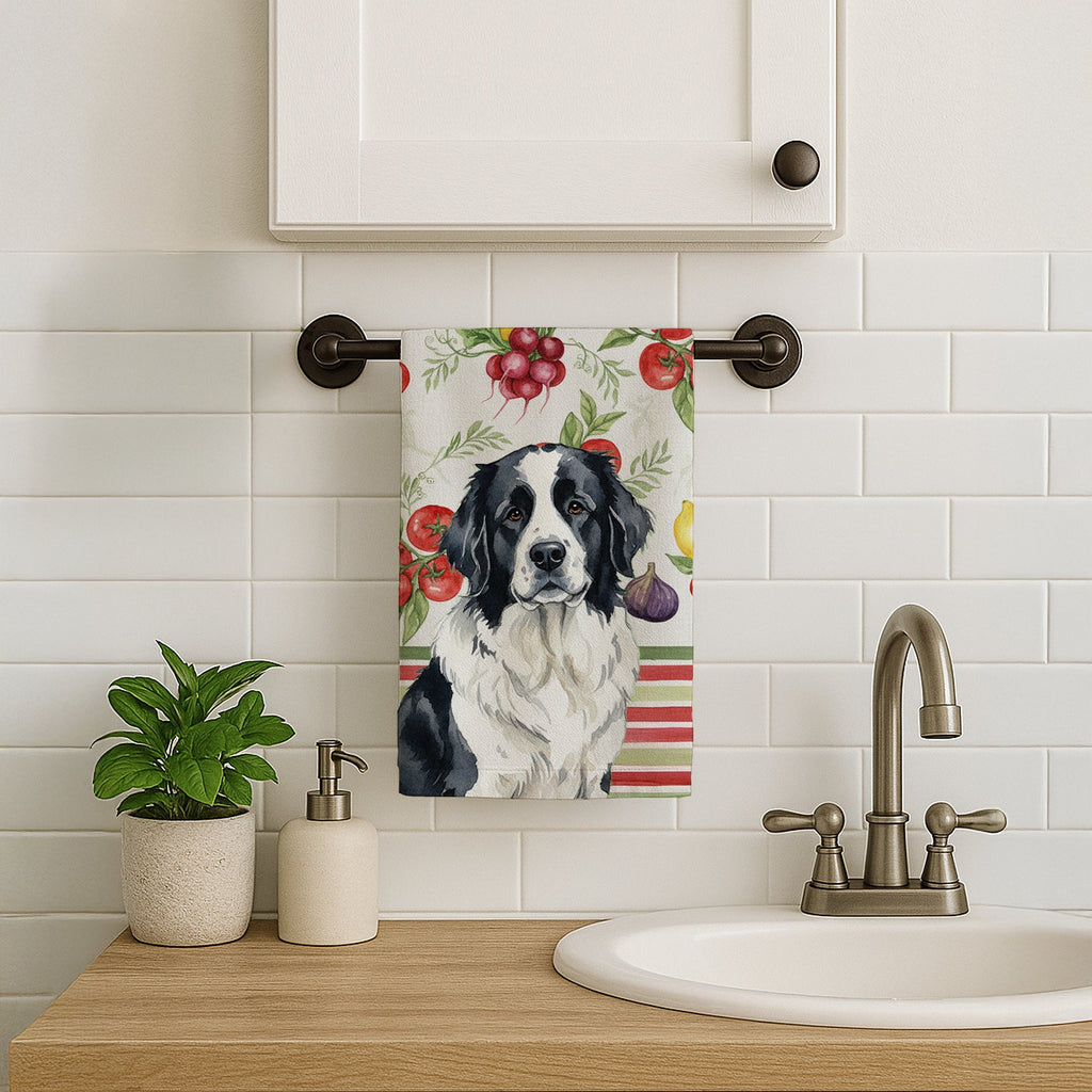 Landseer Newfoundland Vegetables Kitchen Towel Velour Plush Front and Cotton Loop Back Machine Washable