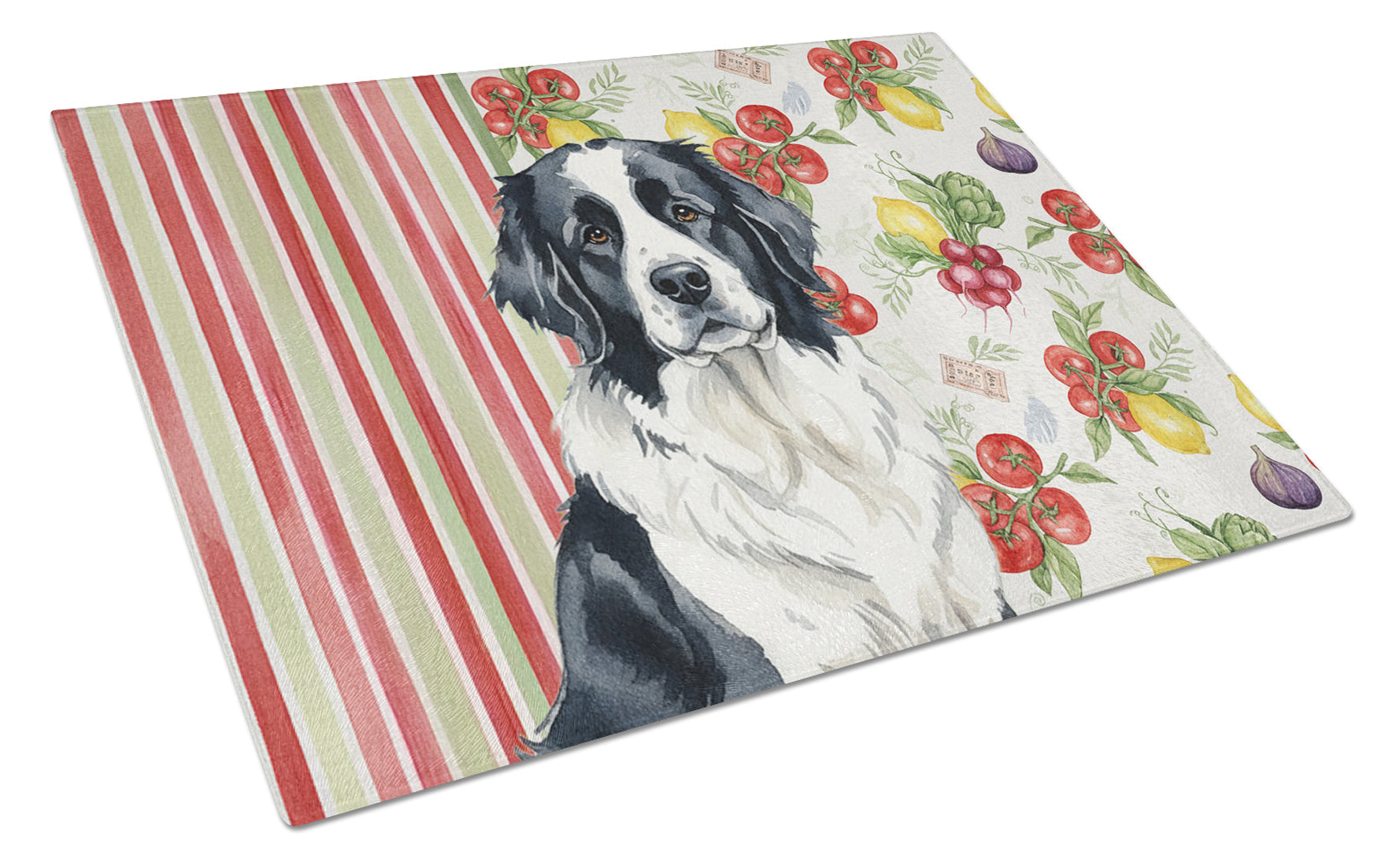 Landseer Newfoundland Vegetables Cutting Board Tempered Glass Kitchen Cutting Surface, Heat Resistant Chopping, Non-Slip Feet, Food Prep & Serving