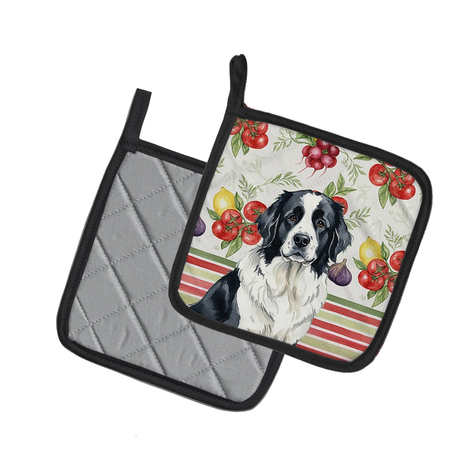Landseer Newfoundland Vegetables Pot Holder Set of 2 Heat Resistant Quilted Hot Pads 7.5 x 7.5 Inch, Insulated Kitchen Trivets for Cooking & Baking