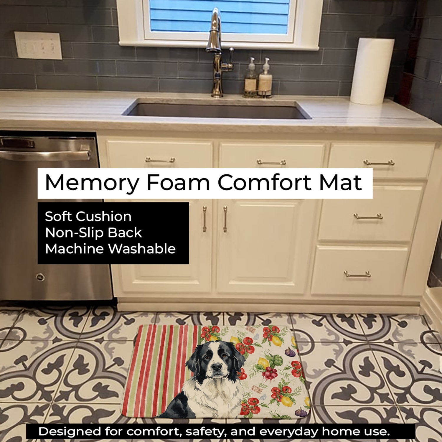 Landseer Newfoundland Vegetables Memory Foam Kitchen Mat Machine Washable Anti-Fatigue Cushion Comfort Bath or Kitchen Rug