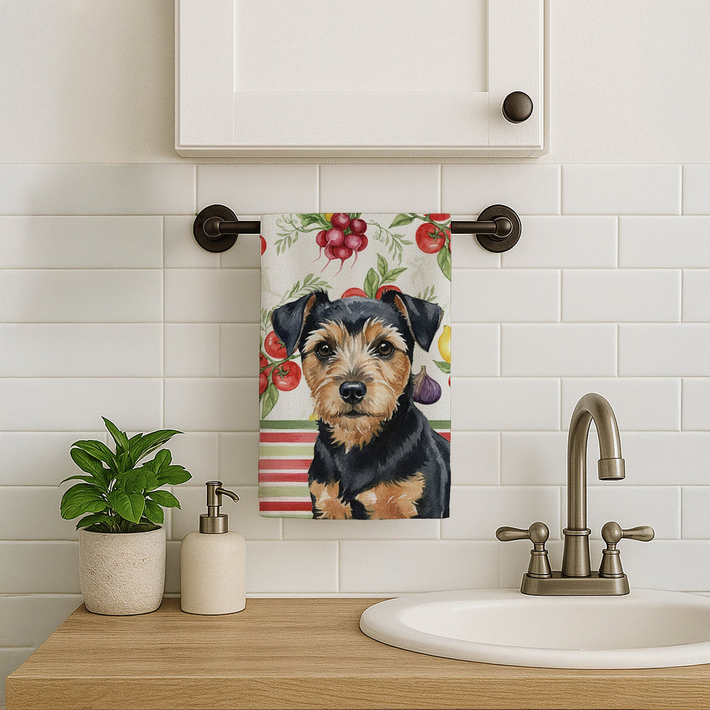 Black and Tan Norfolk Terrier Vegetables Kitchen Towel Velour Plush Front and Cotton Loop Back Machine Washable