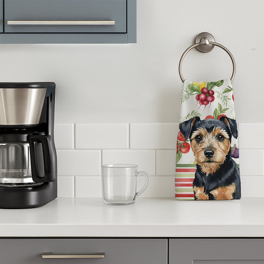 Black and Tan Norfolk Terrier Vegetables Kitchen Towel Velour Plush Front and Cotton Loop Back Machine Washable