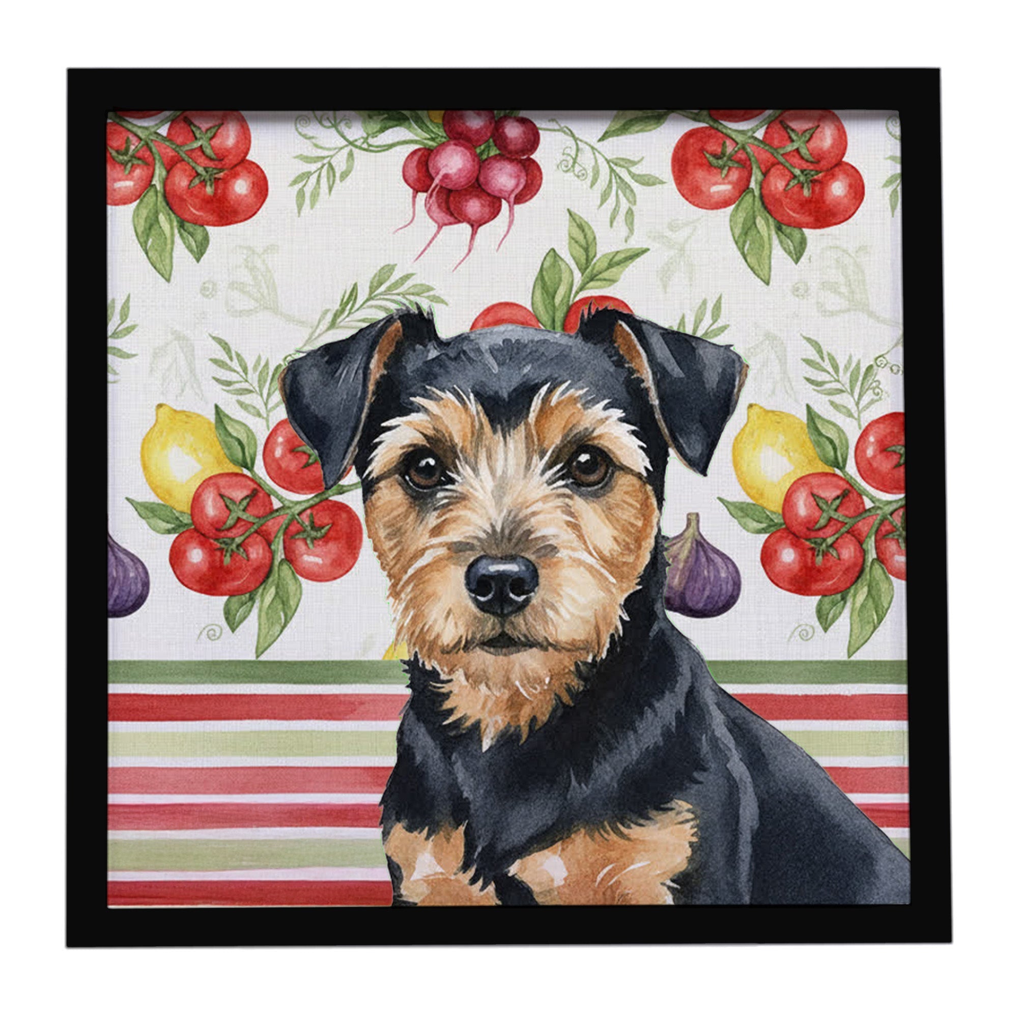 Black and Tan Norfolk Terrier Vegetables Framed Metal Print Bathroom, Kitchen, Office, Home Decor Wall Art Ready to Hang, Square, 8X8