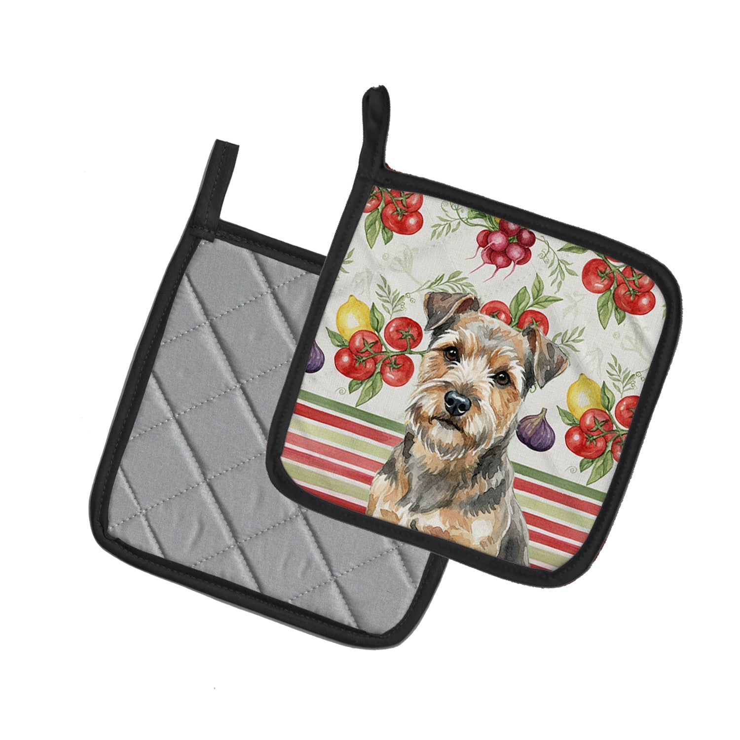 Grizzle and Tan Norfolk Terrier Vegetables Pot Holder Set of 2 Heat Resistant Quilted Hot Pads 7.5 x 7.5 Inch, Insulated Kitchen Trivets for Cooking & Baking