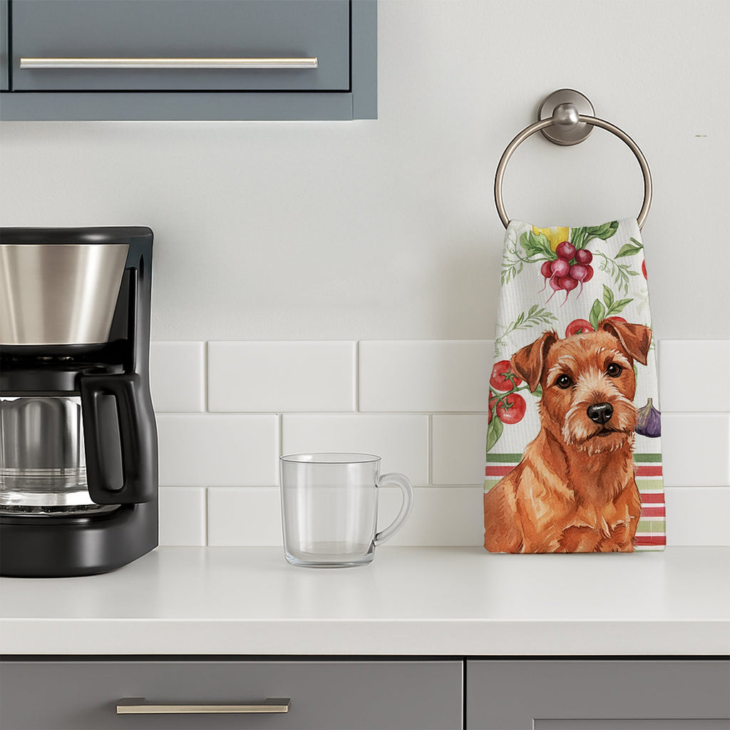 Red Norfolk Terrier Vegetables Kitchen Towel Velour Plush Front and Cotton Loop Back Machine Washable