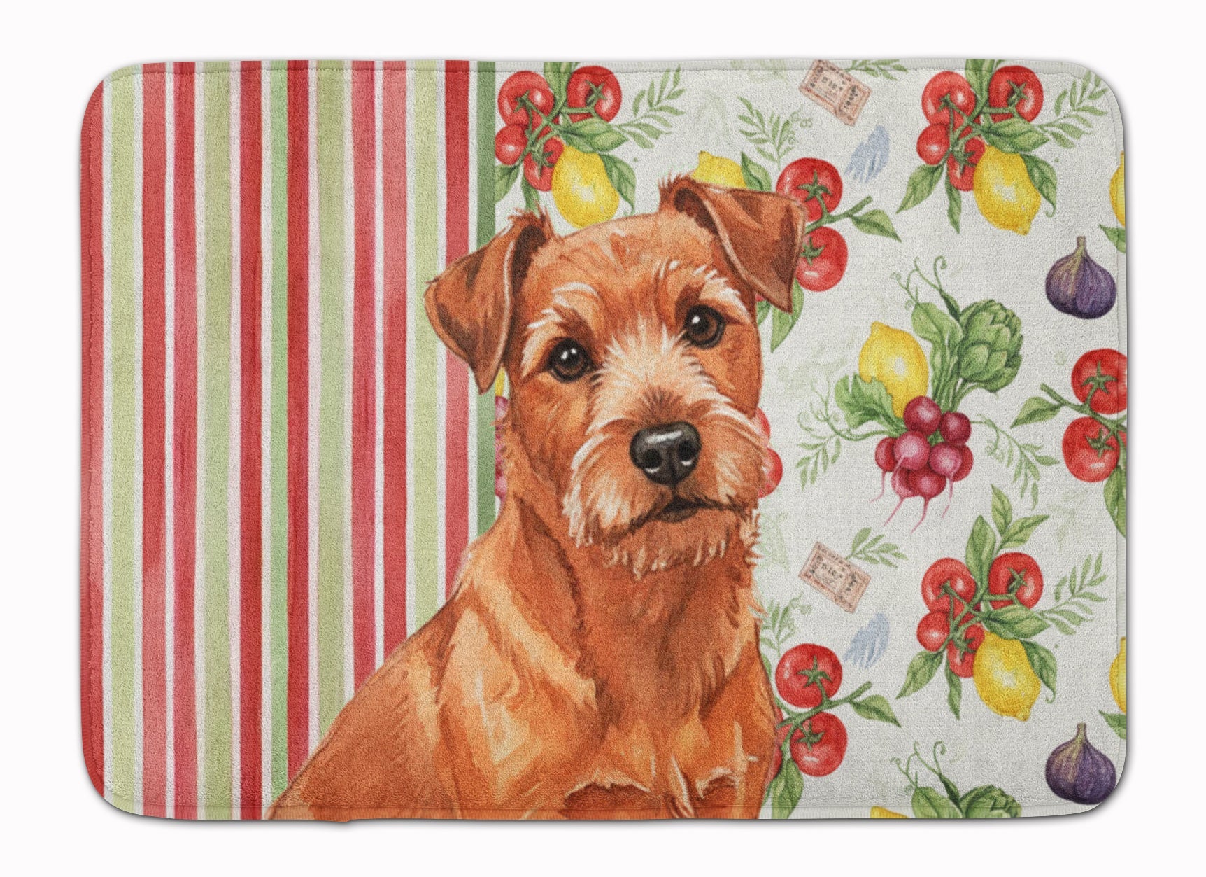 Red Norfolk Terrier Vegetables Memory Foam Kitchen Mat Machine Washable Anti-Fatigue Cushion Comfort Bath or Kitchen Rug