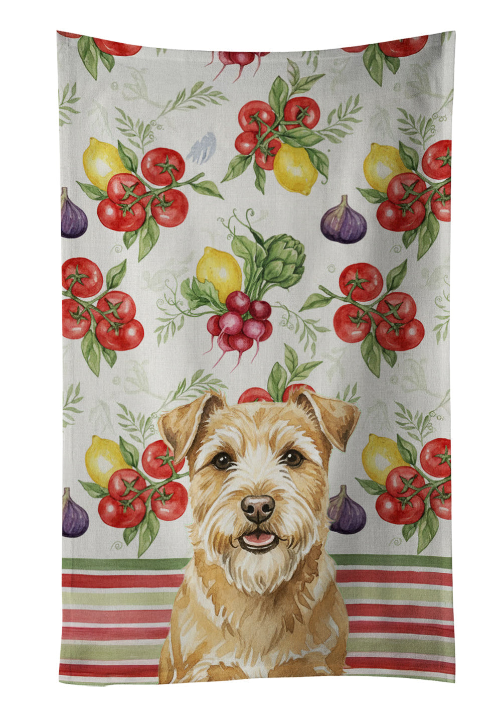 Wheaten Norfolk Terrier Vegetables Kitchen Towel Velour Plush Front and Cotton Loop Back Machine Washable