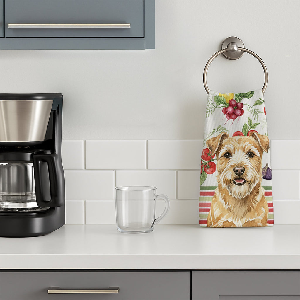 Wheaten Norfolk Terrier Vegetables Kitchen Towel Velour Plush Front and Cotton Loop Back Machine Washable