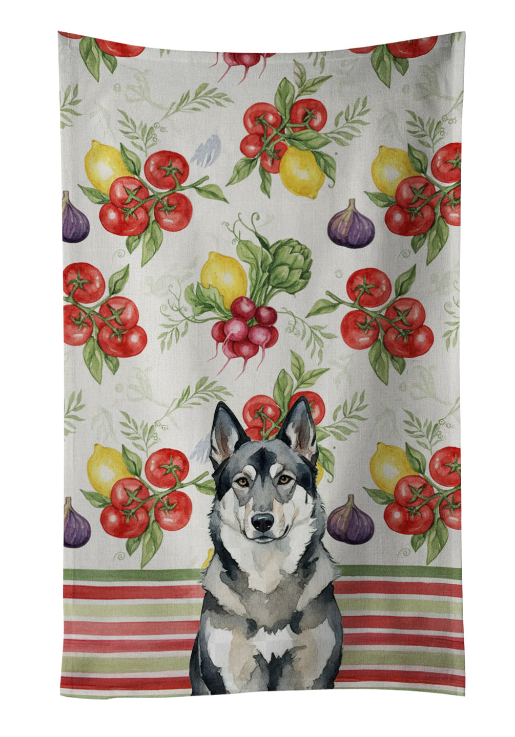 Norwegian Elkhound Vegetables Kitchen Towel Velour Plush Front and Cotton Loop Back Machine Washable
