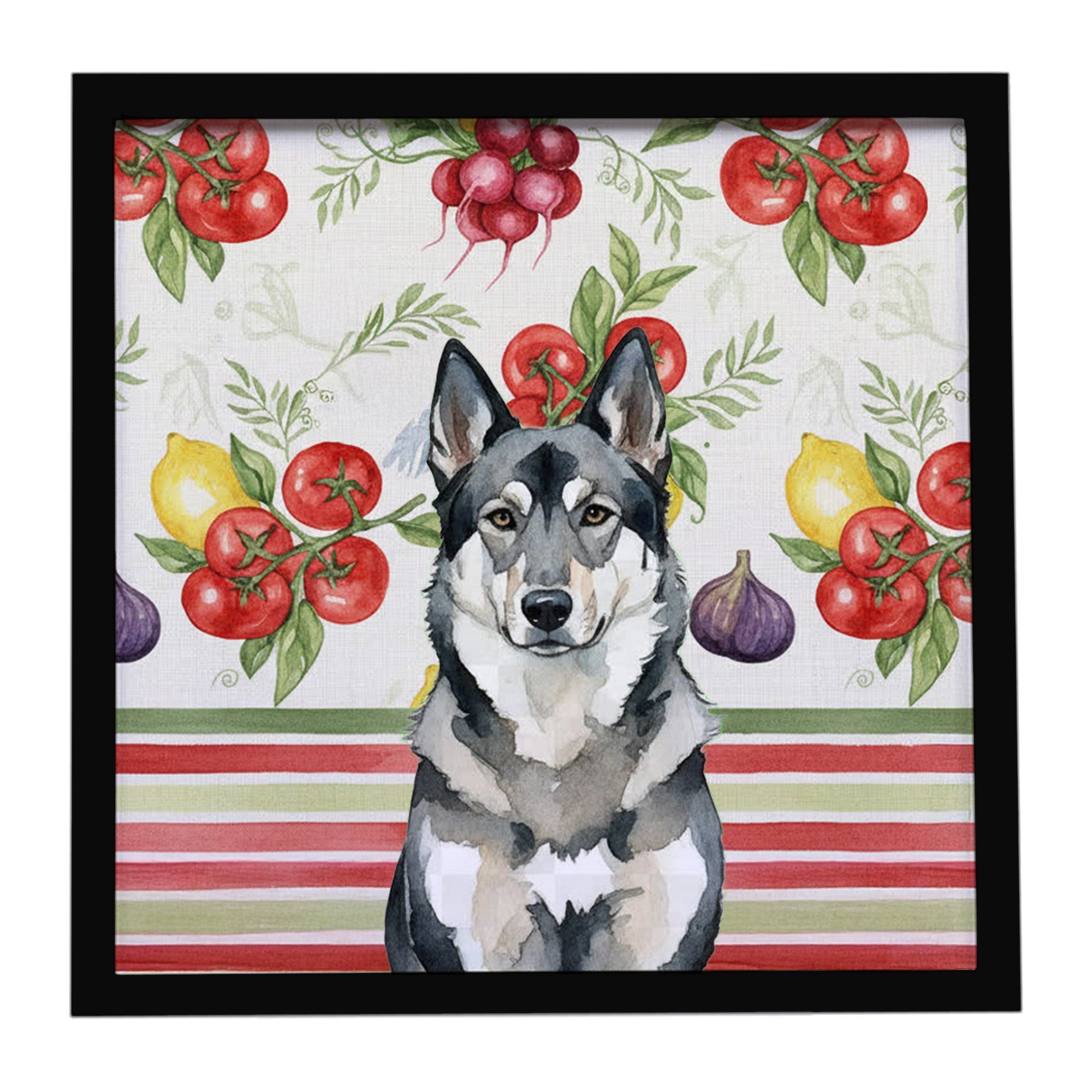 Norwegian Elkhound Vegetables Framed Metal Print Bathroom, Kitchen, Office, Home Decor Wall Art Ready to Hang, Square, 8X8