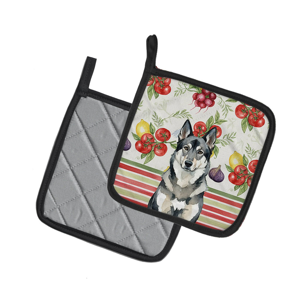 Norwegian Elkhound Vegetables Pot Holder Set of 2 Heat Resistant Quilted Hot Pads 7.5 x 7.5 Inch, Insulated Kitchen Trivets for Cooking & Baking