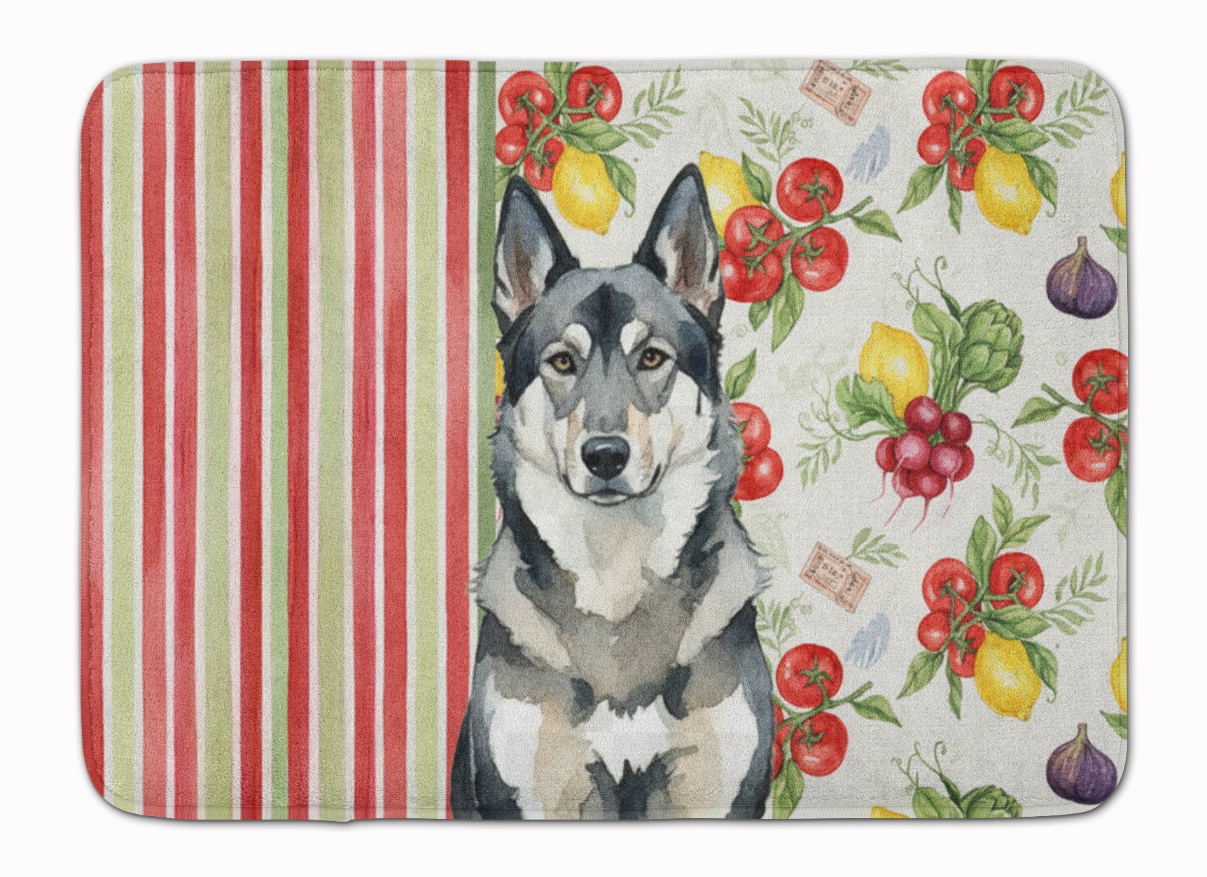 Norwegian Elkhound Vegetables Memory Foam Kitchen Mat Machine Washable Anti-Fatigue Cushion Comfort Bath or Kitchen Rug
