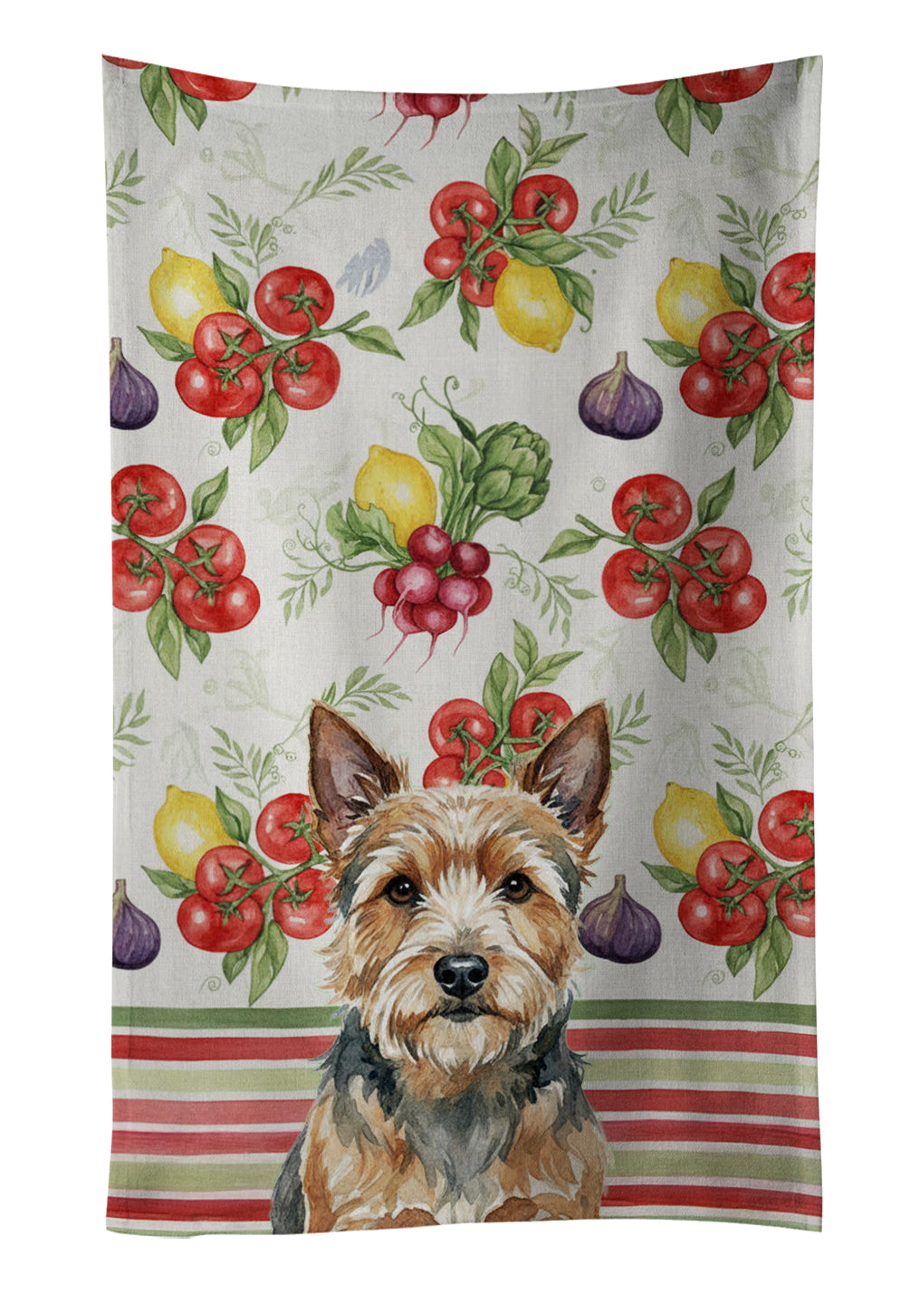 Norwich Terrier Vegetables Kitchen Towel Velour Plush Front and Cotton Loop Back Machine Washable