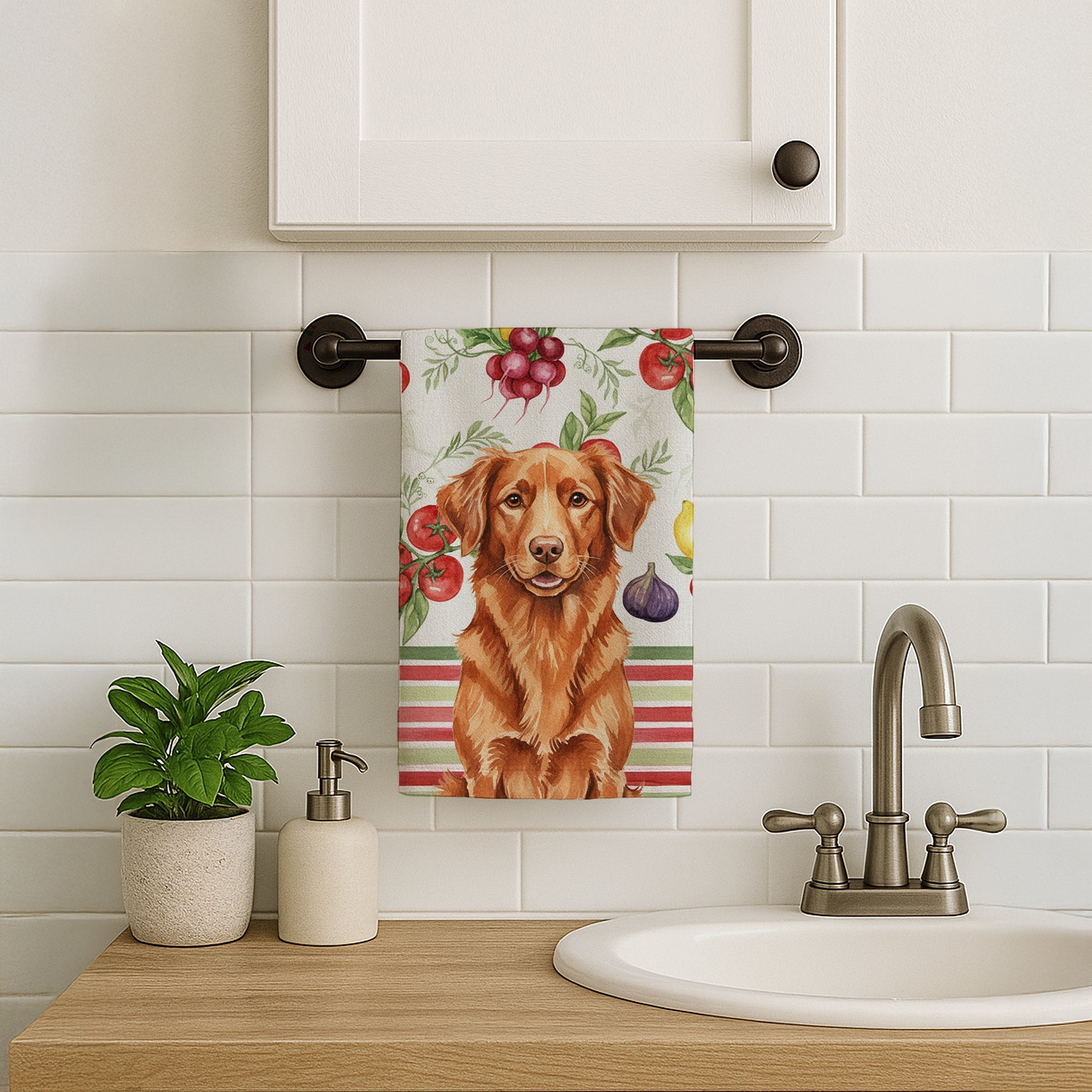 Copper Nova Scotia Duck Tolling Retriever Vegetables Kitchen Towel Velour Plush Front and Cotton Loop Back Machine Washable