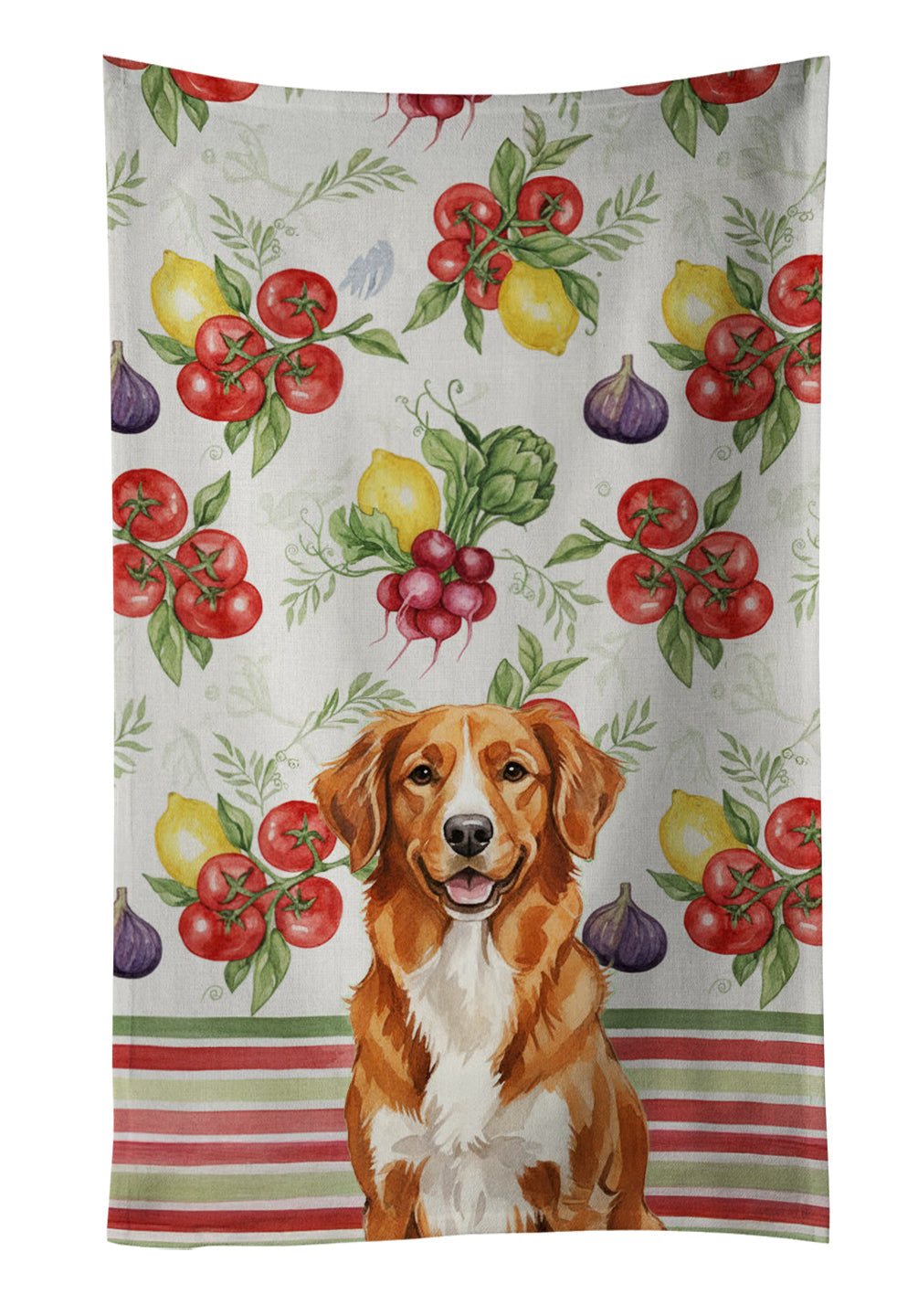 Orange Nova Scotia Duck Tolling Retriever Vegetables Kitchen Towel Velour Plush Front and Cotton Loop Back Machine Washable