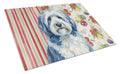 Blue and White Old English Sheepdog Vegetables Cutting Board Tempered Glass Kitchen Cutting Surface, Heat Resistant Chopping, Non-Slip Feet, Food Prep & Serving