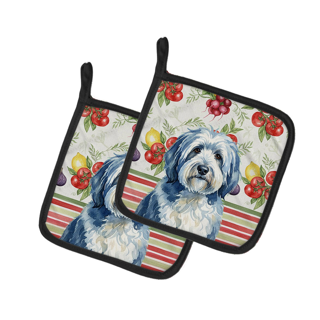 Blue and White Old English Sheepdog Vegetables Pot Holder Set of 2 Heat Resistant Quilted Hot Pads 7.5 x 7.5 Inch, Insulated Kitchen Trivets for Cooking & Baking