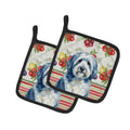 Blue and White Old English Sheepdog Vegetables Pot Holder Set of 2 Heat Resistant Quilted Hot Pads 7.5 x 7.5 Inch, Insulated Kitchen Trivets for Cooking & Baking