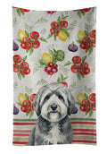 Gray and White Old English Sheepdog Vegetables Kitchen Towel Velour Plush Front and Cotton Loop Back Machine Washable