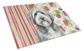Gray and White Old English Sheepdog Vegetables Cutting Board Tempered Glass Kitchen Cutting Surface, Heat Resistant Chopping, Non-Slip Feet, Food Prep & Serving