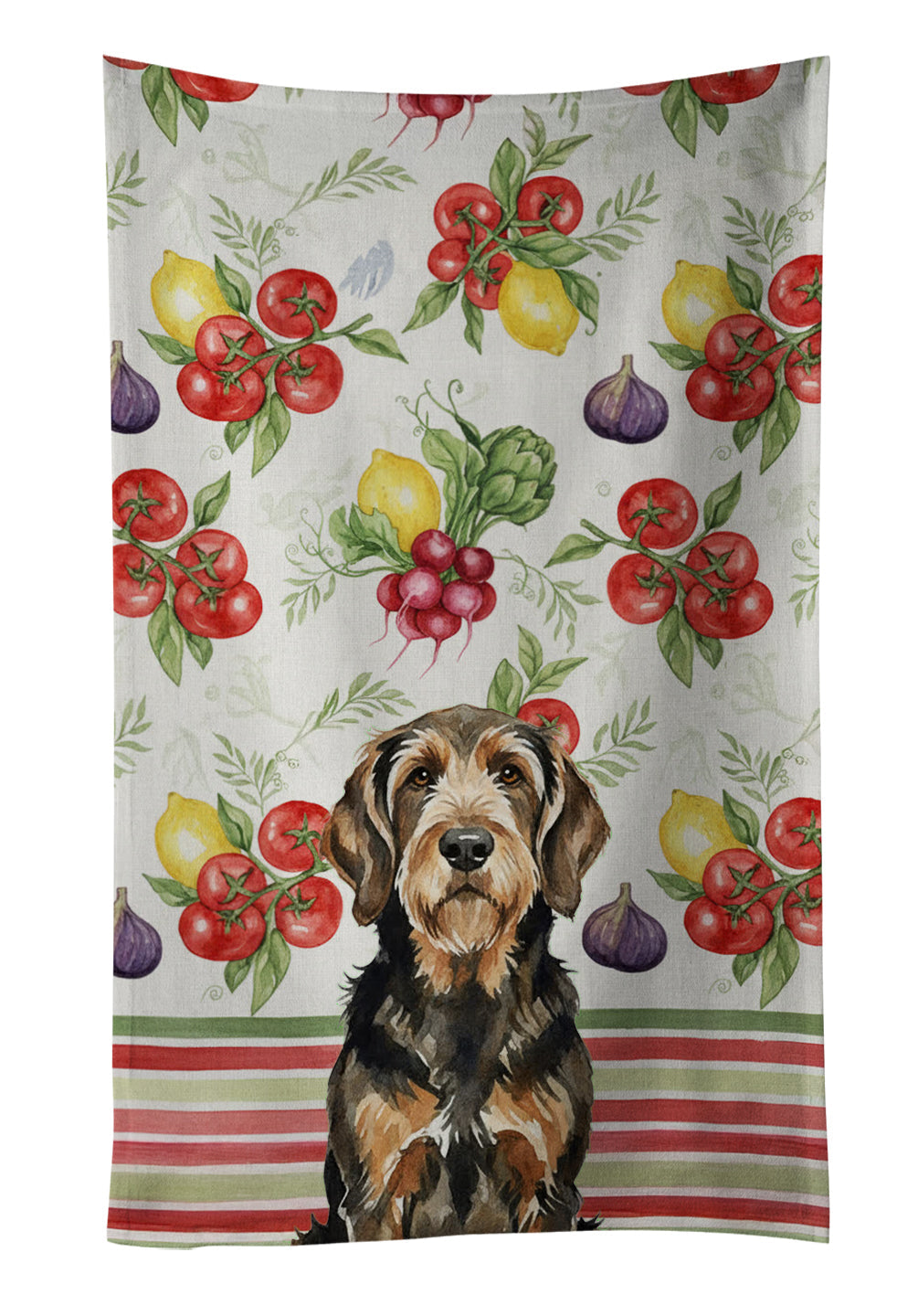 Black and Tan Otterhound Vegetables Kitchen Towel Velour Plush Front and Cotton Loop Back Machine Washable